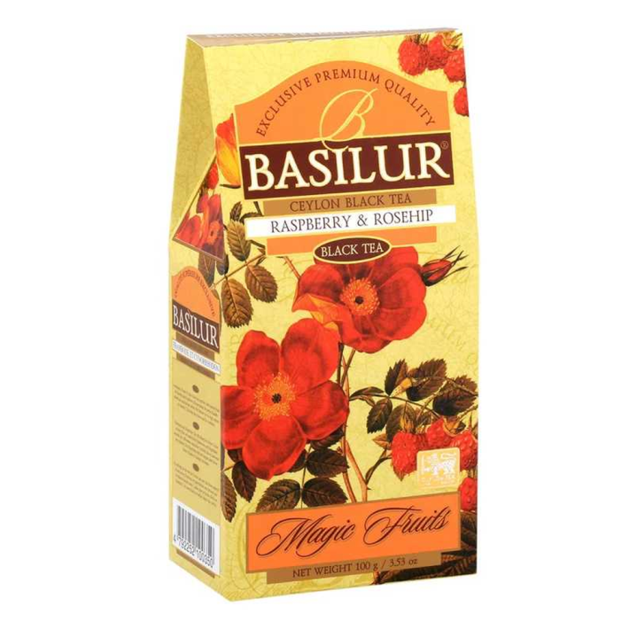 ЧАЙ BASILUR МАЛИНА & ШИПОВНИК ЧЕРН ЛИСТ СО ВКУС КАРТ\УП 100ГР