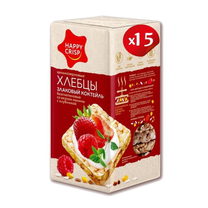 ХЛЕБЦЫ HAPPY CRISP ЗЛАКОВЫЙ КОКТЕЙЛЬ БЕЗГЛЮТЕН СО ВКУСОМ МАЛИНЫ КЛУБНИКИ 60ГР