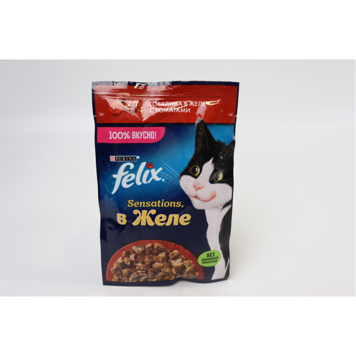 КОРМ ДЛЯ КОШЕК FELIX SENSATIONS ЖЕЛЕ ГОВ ТОМАТ 75ГР