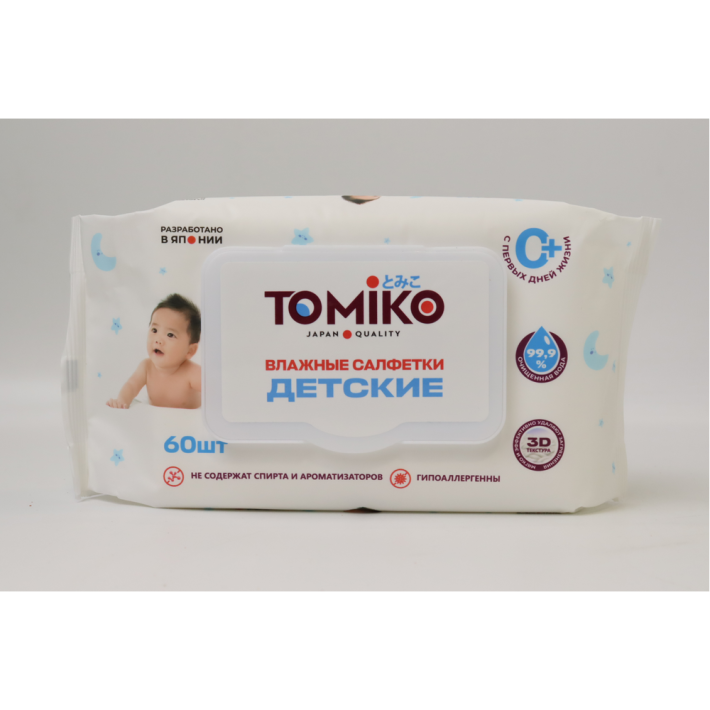 САЛФЕТКИ ВЛАЖНЫЕ ДЕТСКИЕ TOMIKO 60ШТ