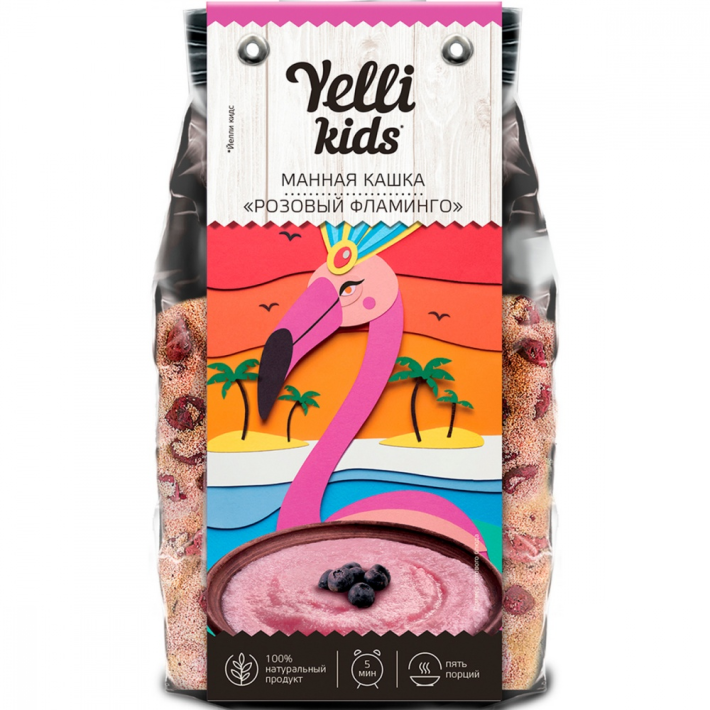 МАННАЯ КАШКА РОЗОВЫЙ ФЛАМИНГО YELLI KIDS 100ГР
