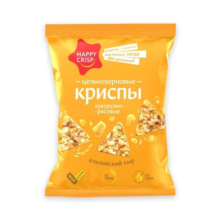 КРИСПЫ HAPPY CRISP АЛЬПИЙСКИЙ СЫР КУКУРУЗНО РИСОВЫЕ ЦЕЛЬНОЗЕРН 50ГР