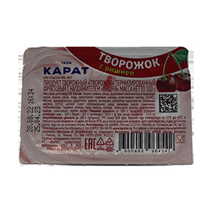 ПРОДУКТ ТВОРОЖНЫЙ КАРАТ С НАПОЛН ВИШНЯ 9% 100ГР