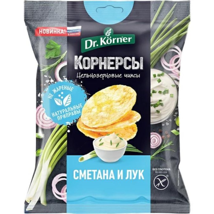 ЧИПСЫ ЦЕЛЬНОЗЕРН КУКУРУЗН РИС СО СМЕТАНОЙ И ЗЕЛЕН ЛУКОМ 50ГР