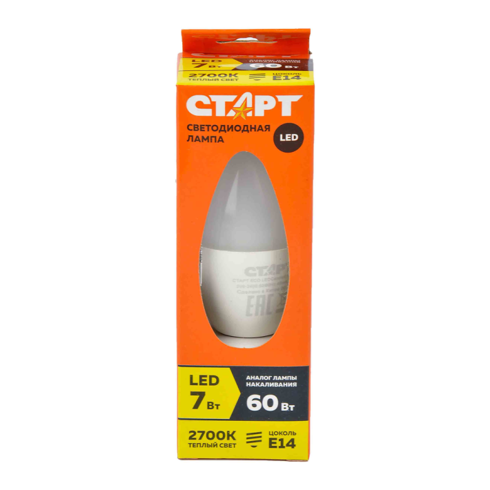 Лампа светодиодныйная старт ledcandle e14 7w30, теплый /10/100