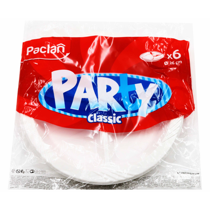 Тарелка Paclan party пластмассовая белая трех секционная 260 мм 6 шт