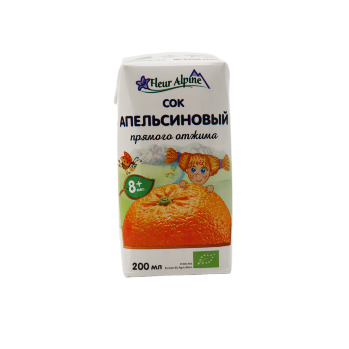 СОК ПРЯМОГО ОТЖИМА АПЕЛЬСИН С 8МЕС FLEUR ALPINE 200ГР