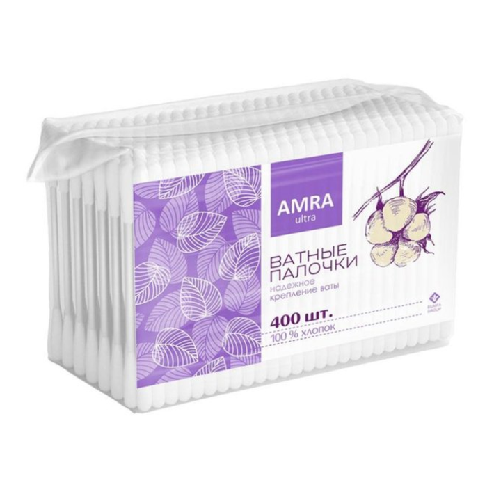 ВАТНЫЕ ПАЛОЧКИ AMRA ВАТНЫЕ ПАКЕТ 400ШТ