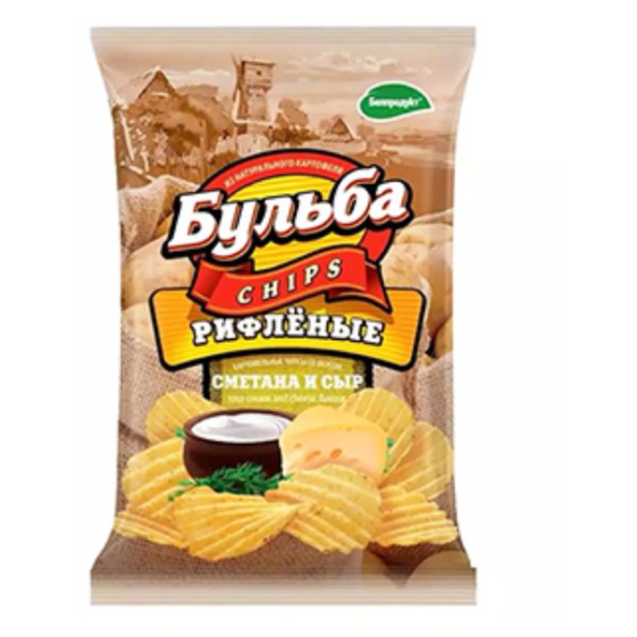 ЧИПСЫ КАРТОФЕЛЬ БУЛЬБА CHIPS СМЕТАНА И СЫР РИФЛЕНЫЕ 75ГР