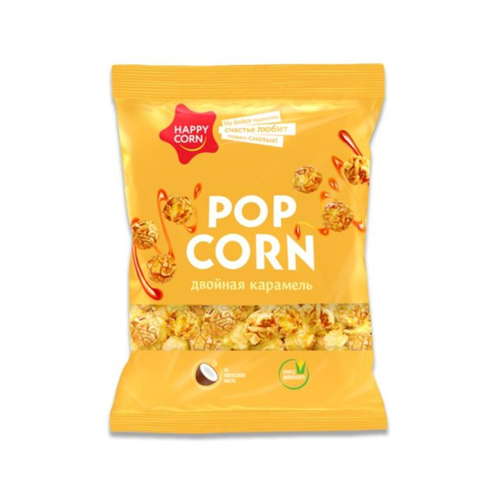 КУКУРУЗА ВОЗДУШНАЯ HAPPY CORN ДВОЙНАЯ КАРАМЕЛЬ 80ГР