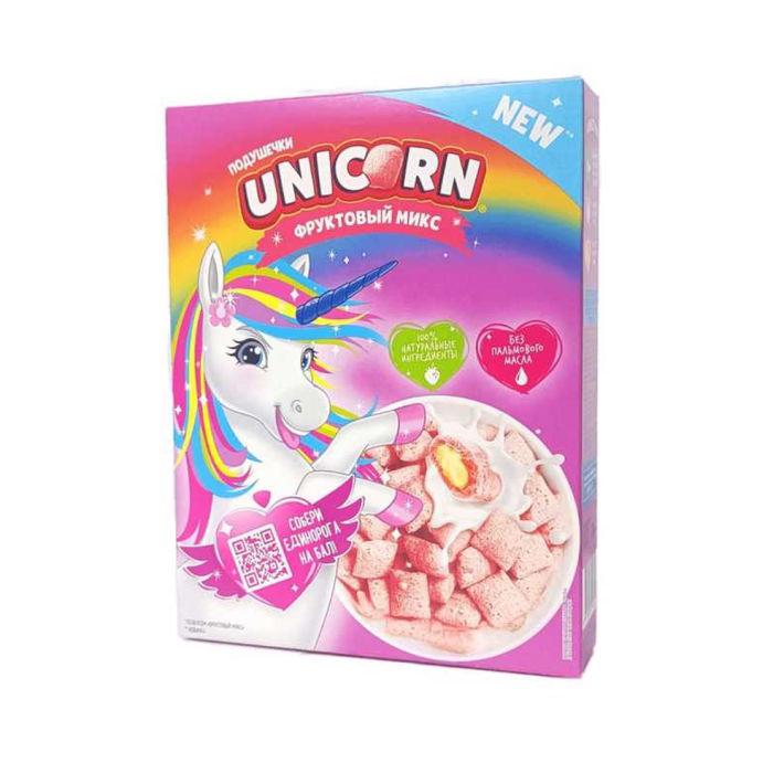 ГОТОВЫЙ ЗАВТРАК UNICORN ПОДУШЕЧКИ СО ВКУСОМ ФРУКТ МИКС 200ГР