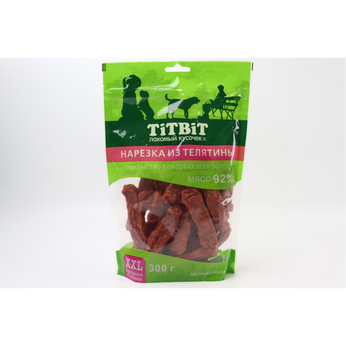 НАРЕЗКА ИЗ ТЕЛЯТИНЫ TITBIT Д/СОБАК XXL ВСЕХ ПОРОД 300ГР