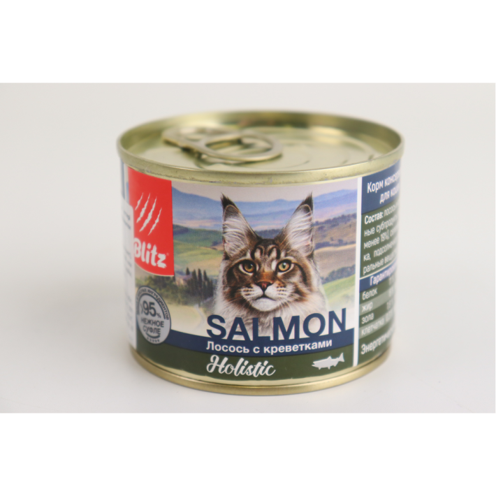 КОРМ BLITZ SALMON КОНСЕРВ ДЛЯ КОШЕК ЛОСОСЬ С КРЕВЕТ 200ГР