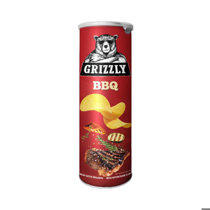 ЧИПСЫ КАРТОФЕЛЬНЫЕ GRIZZLY BBQ В ТУБУСЕ 130ГР
