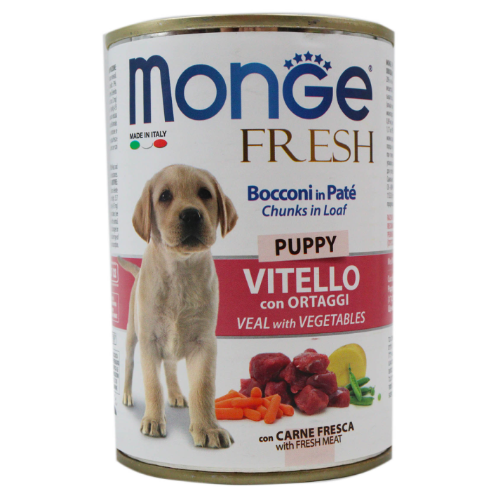 Паштет Monge fresh dog для щенков кусочки Говядины и Овощи 400 г