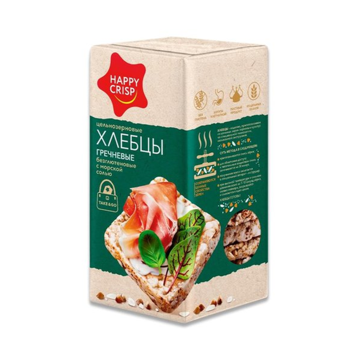 ХЛЕБЦЫ HAPPY CRISP ГРЕЧНЕВЫЕ БЕЗГЛЮТЕН С МОРСКОЙ СОЛЬЮ 60ГР