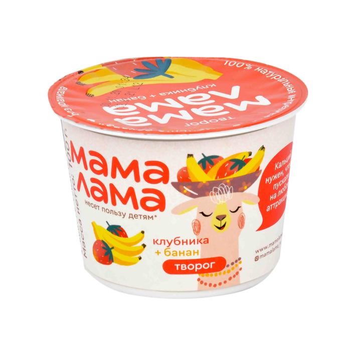 Творог Мама лама клубника банан 3,8% 100 г