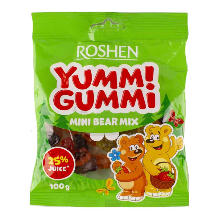 Конфеты Roshen yummi gummi mini bear mix 100 г