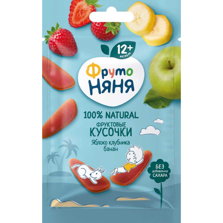 Десерт фруктовые кусочки Фруто няня яблоко, клубника и банан 15 г