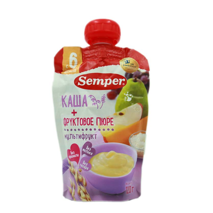 Пюре Semper Мультифруктовое с кашей, с 6 месяцев, 120 г