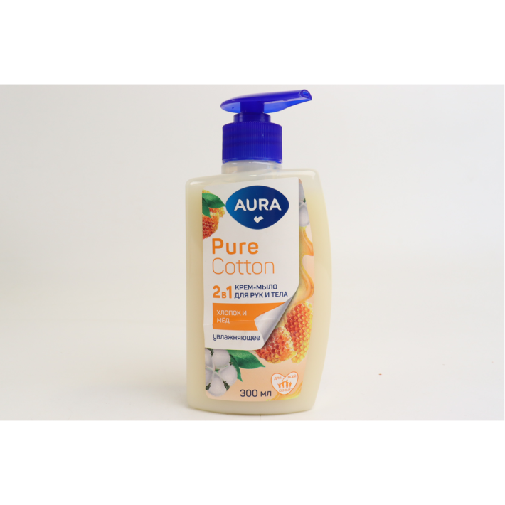 КРЕМ-МЫЛО Д/РУК/ТЕЛА AURA PURE COTTON 2В1 ХЛОПОК/МЁД 300МЛ