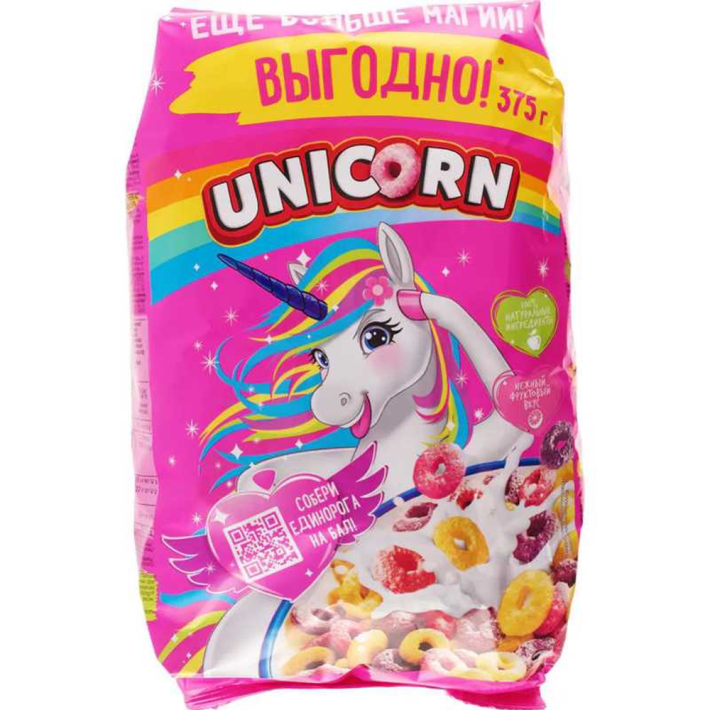 ГОТОВЫЙ ЗАВТРАК UNICORN РАДУЖНЫЕ КОЛЕЧКИ С ФРУКТ ВКУСОМ 375ГР
