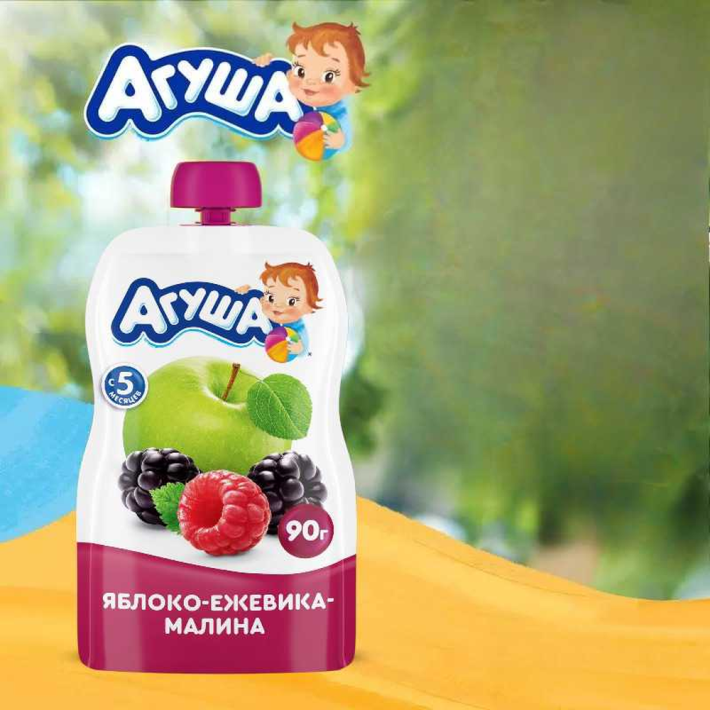 Пюре фруктовое с 5 месяцев Агуша Яблоко, Ежевика и Малина, 90 г
