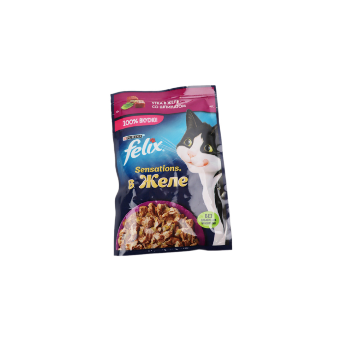 КОРМ ДЛЯ КОШЕК FELIX SENSATIONS ЖЕЛЕ УТКА ШПИН 75ГР
