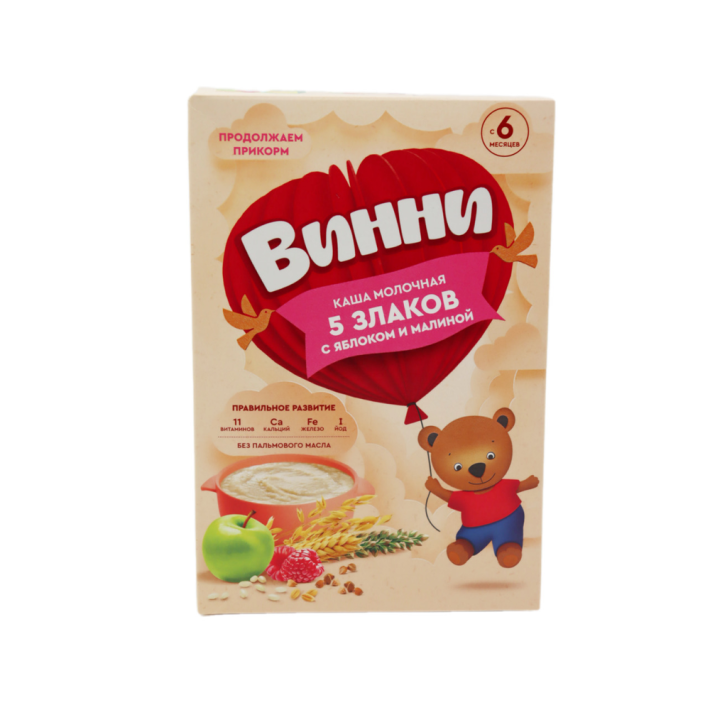Каша Винни 5 злаков с яблоком малиной 200 г