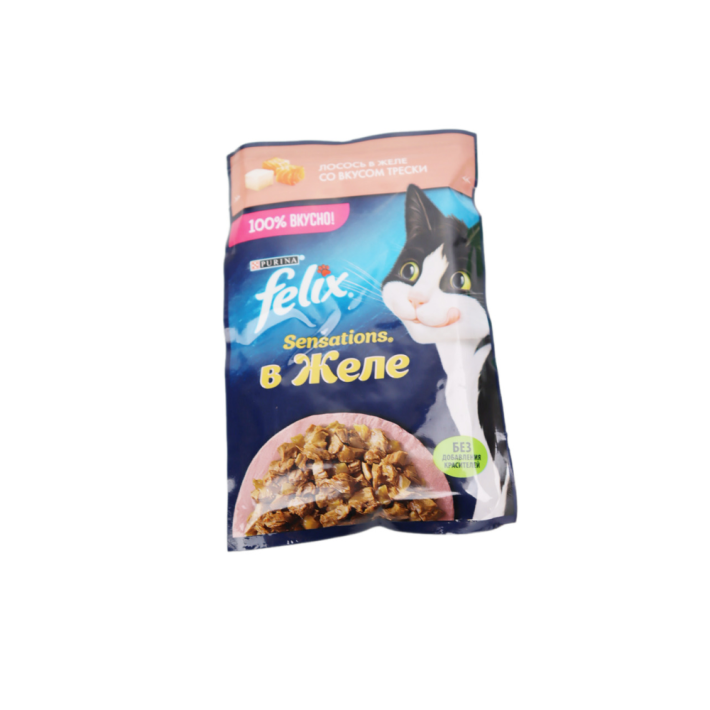 КОРМ ДЛЯ КОШЕК FELIX SENSATIONS ЖЕЛЕ ЛОС ТРЕСКА 75ГР