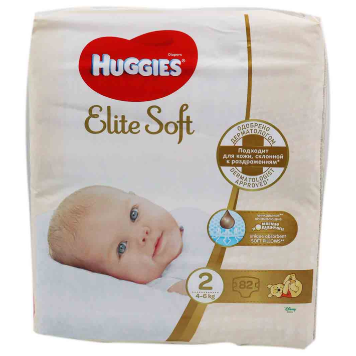 Подгузники Huggies elite soft для новорожденных №2 82 шт
