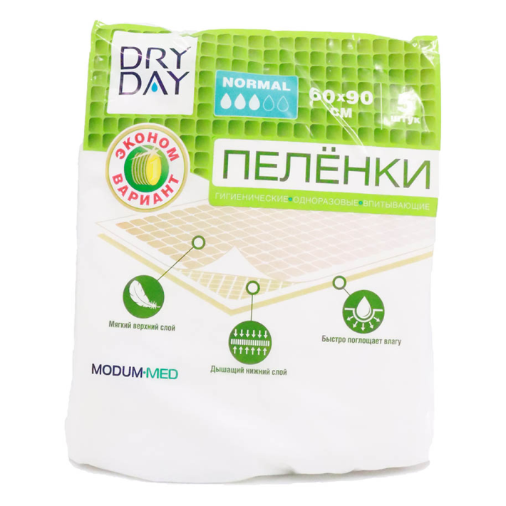 ПЕЛЕНКИ ГИГИЕНИЧЕСКИЕ ОДНОРАЗОВЫЕ DRY DAY NORMAL 60Х90 5ШТ