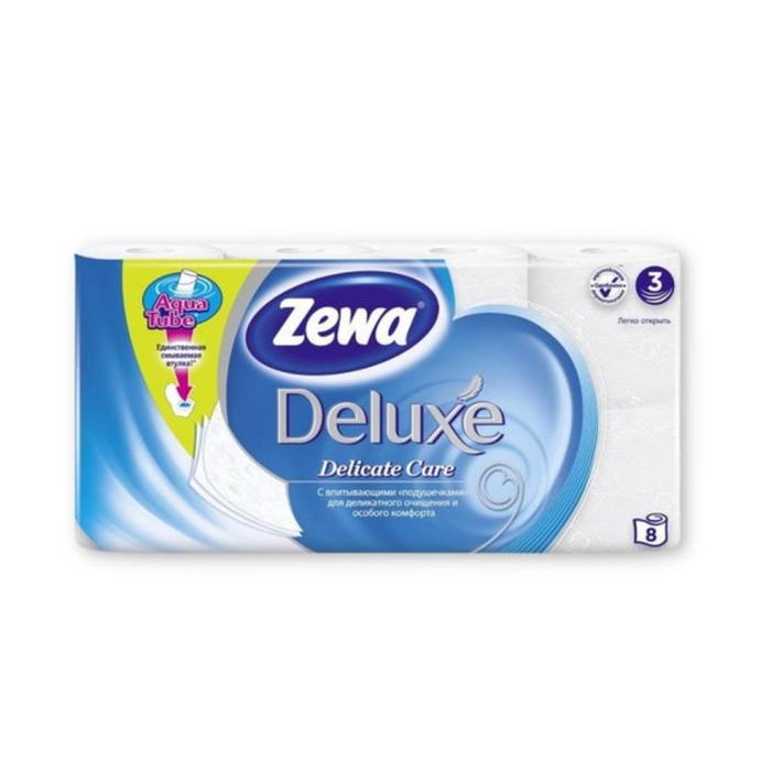 Бумага туалетная Zewa deluxe white 3 слойная 8 рулонов 5366