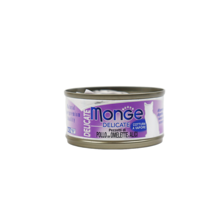 Лакомства Monge delicate кусочки для кошек Курица, омлет и анчоусы 80 г