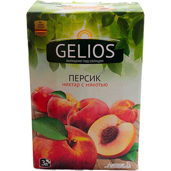 Нектар Gelios персик с мякотью 50% 3 л bag-in-box
