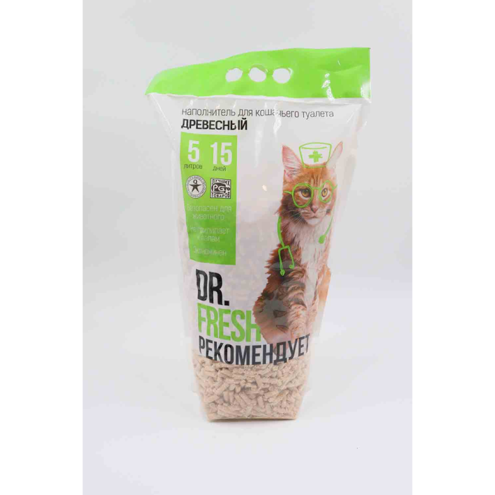 ДРЕВЕСНЫЙ НАПОЛНИТЕЛЬ КОШАЧЬИХ ТУАЛЕТОВ DR FRESH PREMIUM 5Л/3КГ