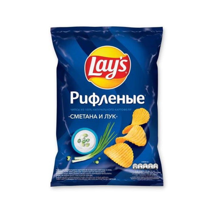 ЧИПСЫ LAY'S РИФЛЕНЫЕ СМЕТАНА И ЛУК 140ГР