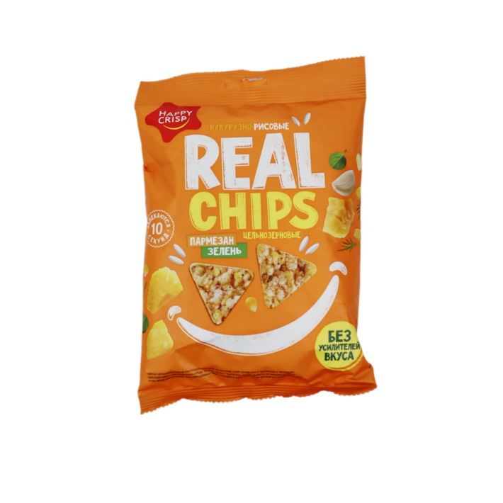 ЧИПСЫ КУКУРУЗНО-РИСОВЫЕ REAL CHIPS ПАРМЕЗАН/ЧЕСН/ЗЕЛЕНЬ 50ГР