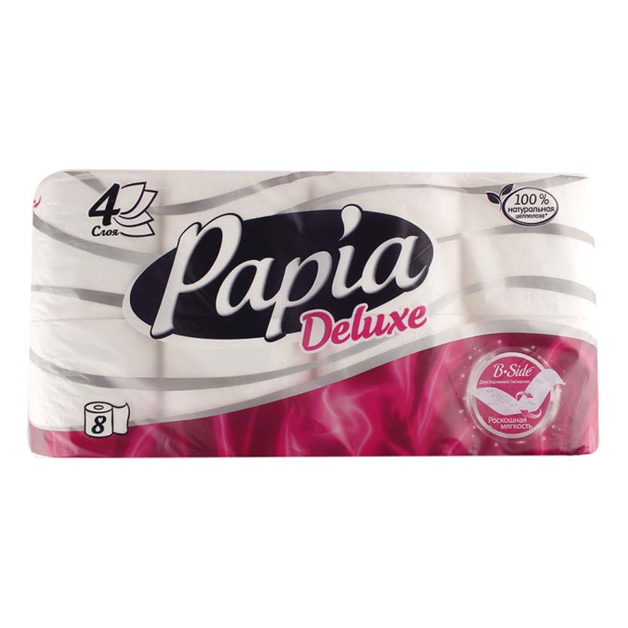 Бумага туалетная Papia deluxe white 4 слоя 8 рулонов