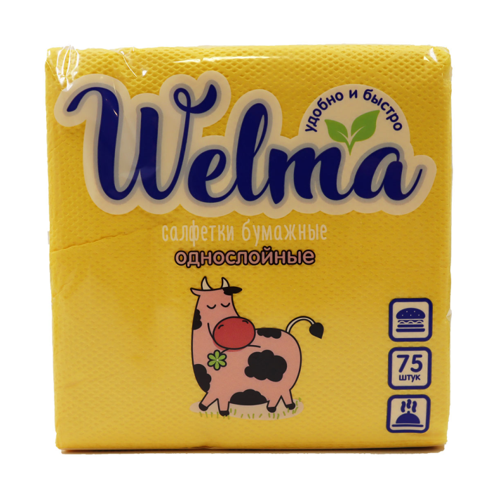САЛФЕТКИ БУМАЖНЫЕ WELMA ОДНОСЛОЙНЫЕ ЦВЕТНЫЕ/НАСЫЩ/ТОНОВ 75ШТ