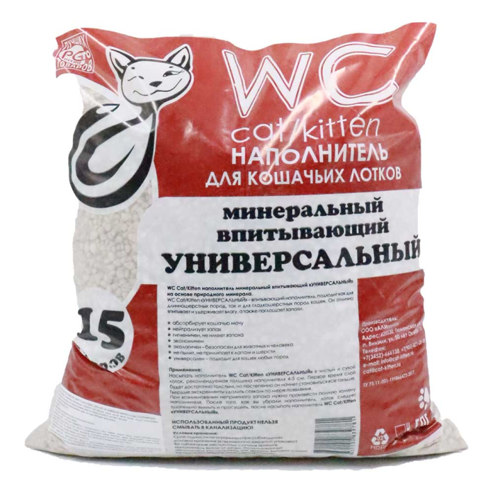 МИНЕРАЛЬНЫЙ НАПОЛНИТЕЛЬ Д/КОШАЧЬИХ ТУАЛ WC CAT/KITTEN УНИВЕРС.15Л