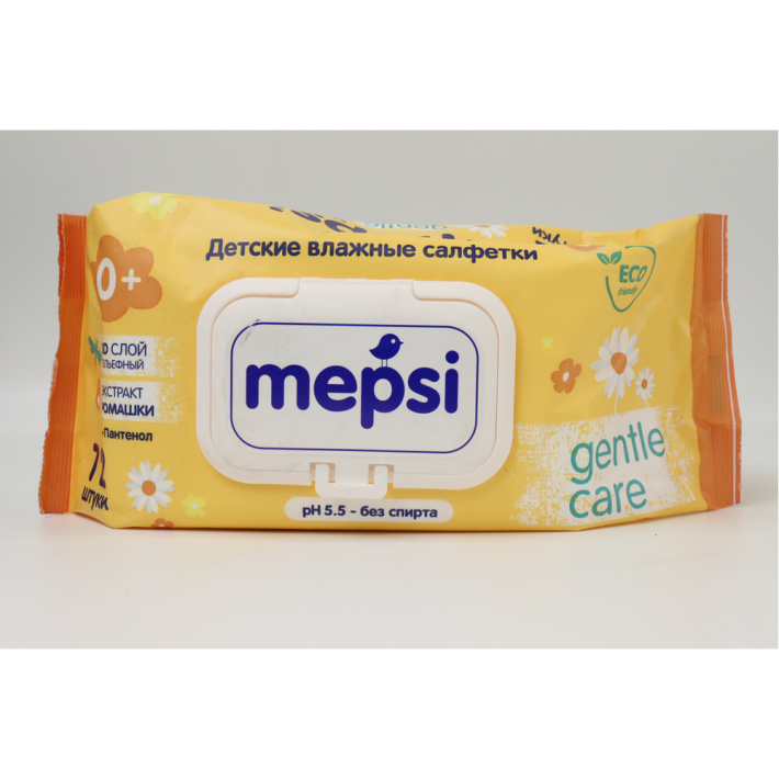 САЛФЕТКИ MEPSI ВЛАЖНЫЕ ДЕТСКИЕ GENTLE CARE РОМАШКА 72ШТ