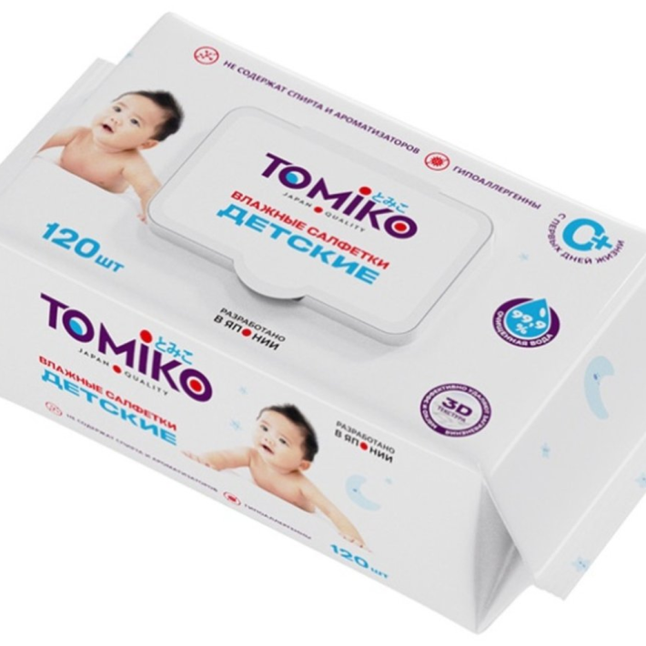 САЛФЕТКИ ВЛАЖНЫЕ ДЕТСКИЕ TOMIKO 120ШТ