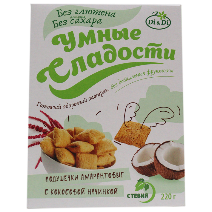 Подушечки Умные сладости с кокосовой начинкой со стевией без глютена 220 г