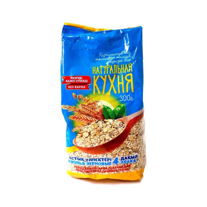 ХЛОПЬЯ 4 ЗЛАКА НЕ ТРЕБУЕТ ВАРКИ НАТ.КУХНЯ 300ГР